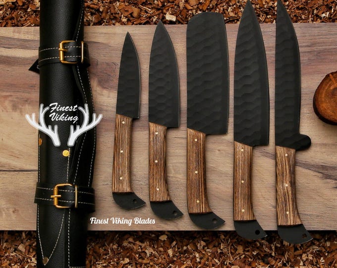 Hand Forged Damascus Chef Set | Damacus Knife Set {Kitchen Knives-5Pcs} Chef Knife | ANNIVERSARY Gift | CHRISTMAS Gift | THANKSGIVING Gift.