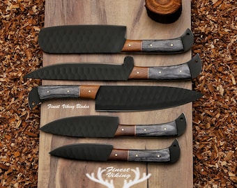 Personalized Hand Forged Damascus Chef Set | Damacus Kitchen Knives-5Pcs Chef Set | GROOMSMAN Gift | ANNIVERSARY Gift | CHRISTMAS Gift.