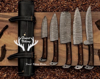 Hand Forged Damascus Steel Chef Knife Set: 5-Piece Luxury Kitchen Knives, Damascus Chef Set, Chef Knife Set, Anniversary & Christmas Gifts.