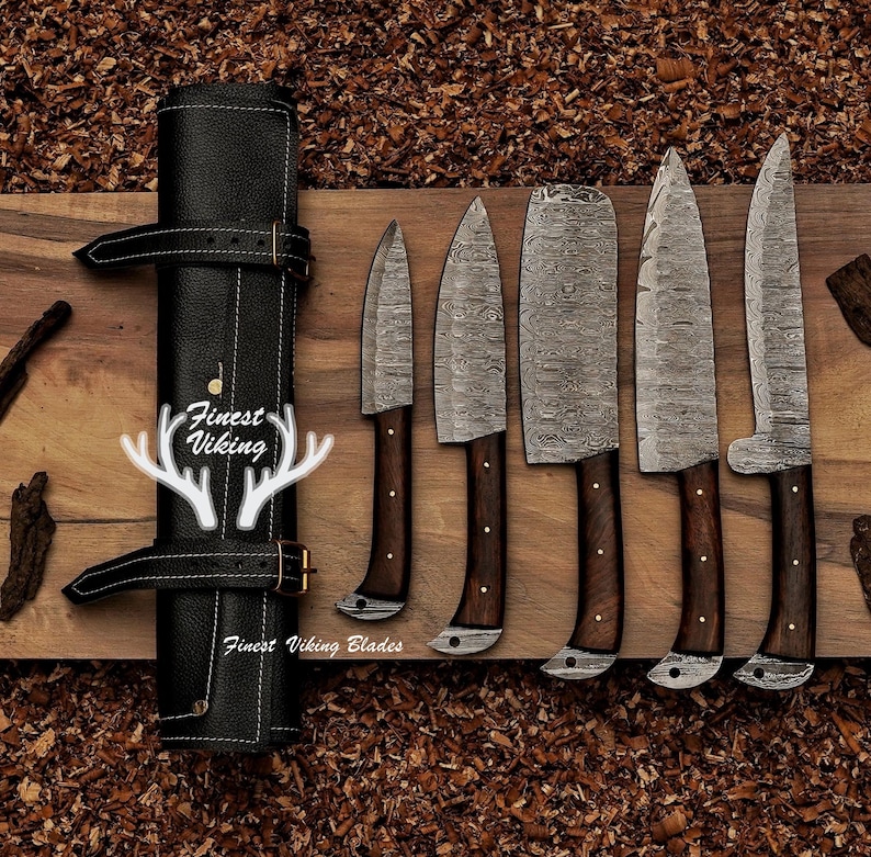 5Pcs LUXURY Hand Forged Damascus Chef Set | Damascus Kitchen Knives | Damascus Chef Knife Set | CHRISTMAS Gift | GROOMSMAN Gift | Xmas Gift image 8