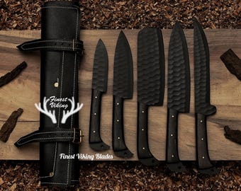 Handmade Damascus Chef Knife Set - 5 Piece Kitchen Knives with Leather Sheath,  ANNIVERSARY Gifts, BIRTHDAY Gifts, CHRISTMAS Gifts.