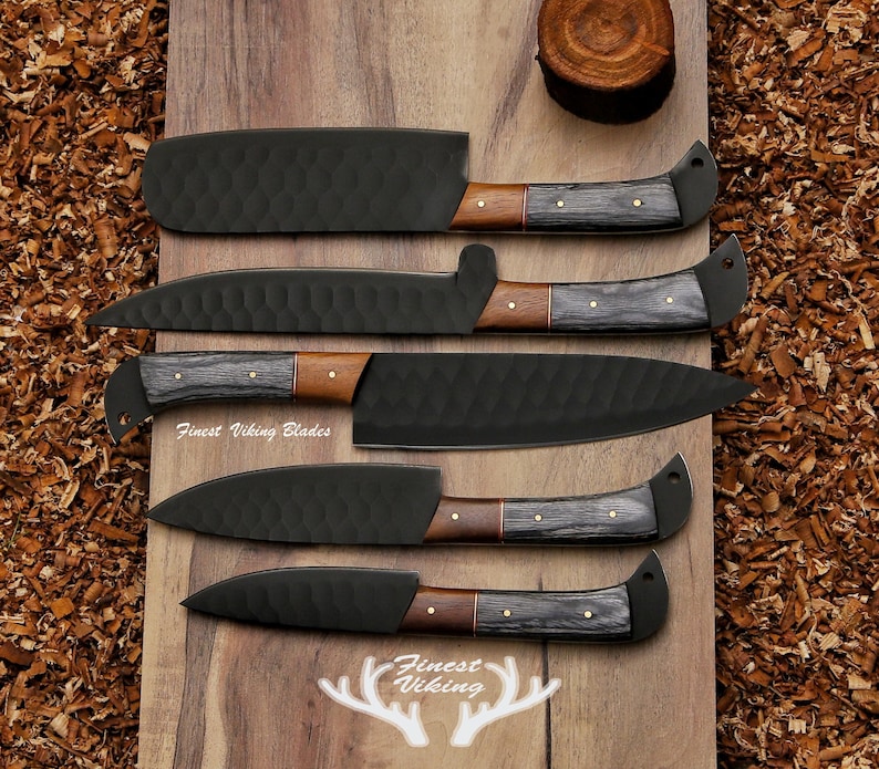 5Pcs LUXURY Hand Forged Damascus Chef Set | Damascus Kitchen Knives | Damascus Chef Knife Set | CHRISTMAS Gift | GROOMSMAN Gift | Xmas Gift PAKKAWOOD B STEEL