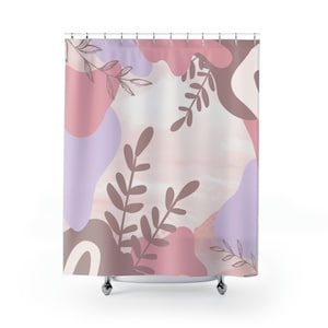 Pink Purple Abstract Shower Curtain, Abstract Taupe Shower Curtain, Bathroom Décor, Bathroom Accessories, Bathroom Set, 71x74 in