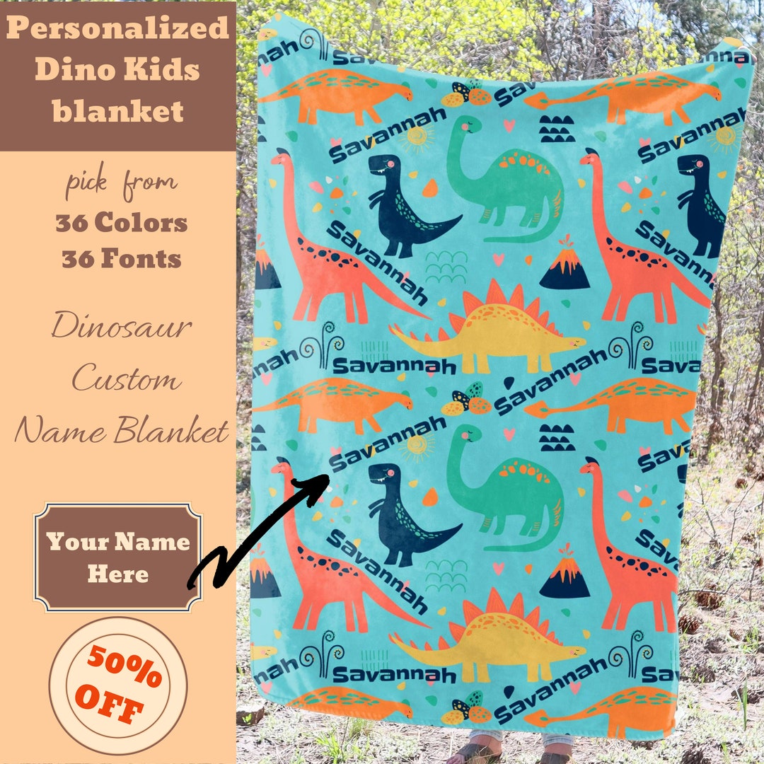Custom Kids Dinosaur Blanket With Name Personalized Kids Etsy