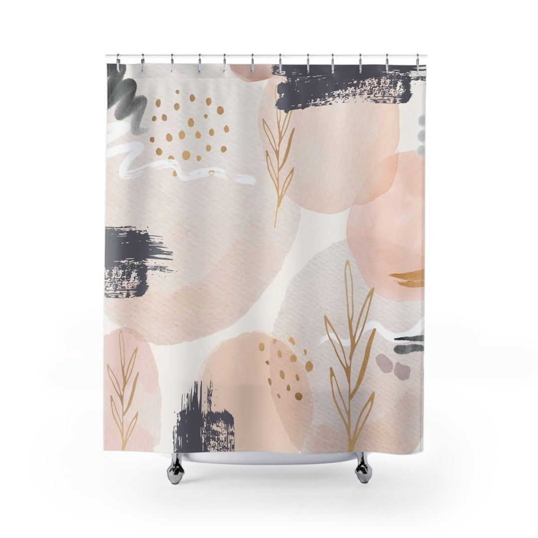 Coral Pink Shower Curtain, Watercolor Beige Shower Curtain, Bathroom
