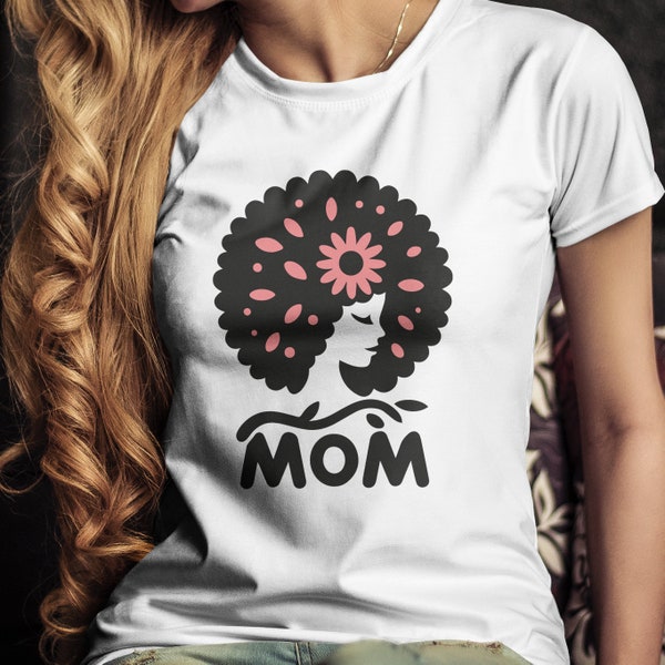 Afro Messy Bun Mom Png, Afro Mom Svg, Messy Bun Png, Sublimation Design Download, Floral Afro Mom Png, Black Mom Svg, Afro Woman Silhouette