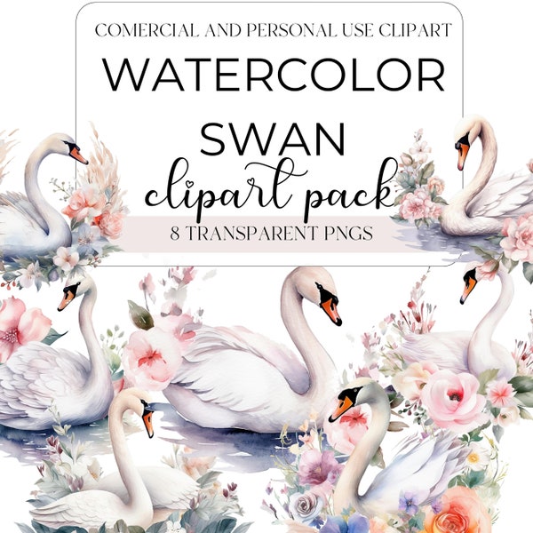 Clipart de cygne aquarelle, Sweet Baby Swan Clipart, clipart oiseau, Woodland Animal Clipart, Nursery Clipart, PNG imprimable, usage Commercial