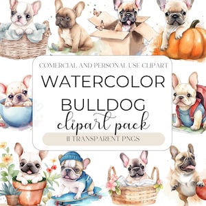 Aquarell Französische Bulldogge Clipart - süße Frenchie Hunde und Welpen PNG format sofortiger Download für persönlichen und kommerziellen Gebrauch