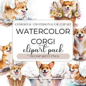 Corgis Hund Clipart, Corgis Aquarell Kunst, Hund PNG, Aquarell Hund Clipart, Hundeportrait, Welpe Bilder, kommerzielle Nutzung