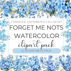Aquarelle Forget Me Nots Clipart, format PNG de bouquets de fleurs aquarelle bleue, téléchargement immédiat, usage personnel et commercial, PNG transparents