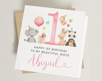 Personalised 1st Birthday Card, First Birthday Card for Girl, Turning One Card for Daughter, Niece, Granddaughter, Goddaughter & More