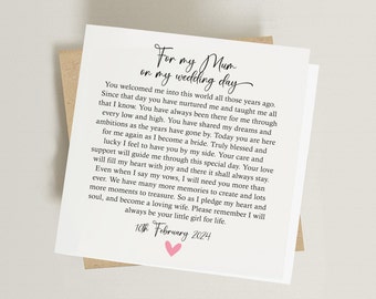 Personalised Mother of the Bride Card - Card from Bride - Card for Mum on Wedding Day - Wedding Poem Card - Mum of the Bride Card