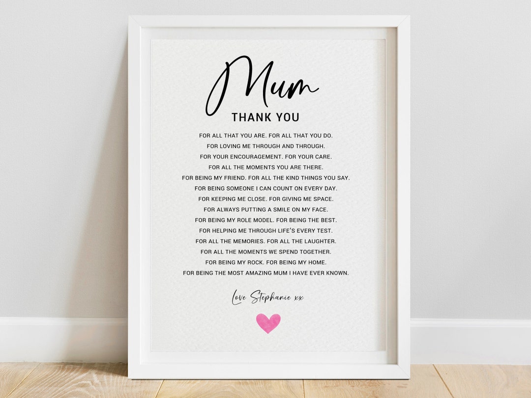 Mum Poem Print Heartfelt Gift for Mum Sentimenal Words for Mum