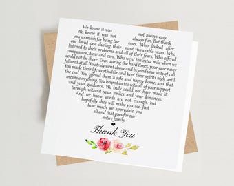 Care Home Thank You Card | Carer Appreciation Card from Family | Poem Card