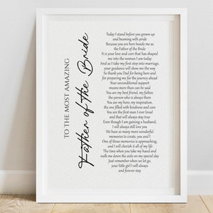 Father of the Bride Poem Print - Heartfelt Words for Dad on Wedding Day (Unframed)