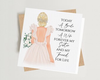 Custom Sister Wedding Card | Today a Bride Sister for Life Quote | Sister Keepsake Card