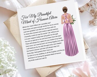 Personalised Maid of Honour Card |  Thank you for being my Maid of Honour | Maid of Honour Poem Card