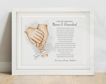 Personalised Grandparents & Baby Print -  Nanny and Grandad Gift - New Grandparents Gift - Framed or Unframed