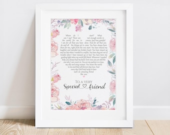 Friendship Poem Print | Heartfelt Keepsake Gift for Friend | Sentimental Words