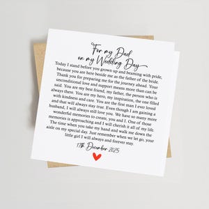 Personalised Father of the Bride Card - Card from Bride - Card for Dad on Wedding Day - Wedding Poem Card - Dad of the Bride Card