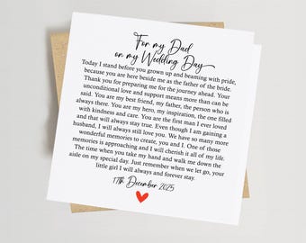 Personalised Father of the Bride Card - Card from Bride - Card for Dad on Wedding Day - Wedding Poem Card - Dad of the Bride Card