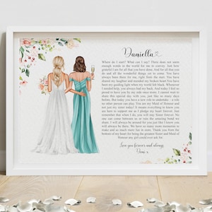 Regalo personalizado para dama de honor - Poema para dama de honor y hermana - Impresión de dama de honor - A4 (SIN MARCO)