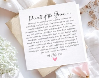 Personalised Parents of the Groom Card | Card from Bride for Future Parents in Law | Wedding Poem Card