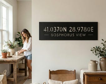 Cartello con coordinate personalizzate - Cartello in metallo personalizzato con nome di famiglia o indirizzo