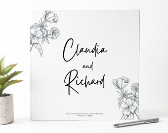 Floral wedding guest book, Custom wedding album, Hardcover guestbook