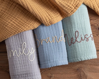 Custom Embroidery Baby Blanket, Soft Muslin Newborn Blanket, Baby Shower Gift, Custom Name Baby Blanket, Embroidered Swaddle Blanket