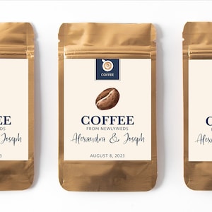 Custom coffee wedding favor bags, personalized coffee wedding favor, bridal shower coffee bag, wedding guest favor