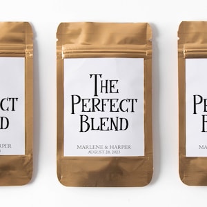 The perfect blend coffee favor bags, bulk personalized wedding favors, engagement favor, bridal shower coffee bag