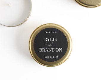 Soy candle wedding favors, personalized tin candles, wedding guest favor, thank you candle, wedding favors bulk