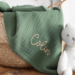 Hand Embroidered Baby Swaddle - Customized Muslin Baby Blanket