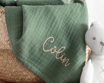 Hand Embroidered Baby Swaddle - Customized Muslin Baby Blanket
