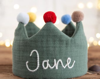 Kids Birthday Crown with Personalized Embroidery - Hand Stitched Baby Toddler Hat