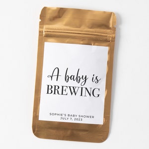 A baby is brewing Coffee baby shower favor bags, custom coffee bag, personalized baby shower coffee bag, coffee favors, coffee pouch