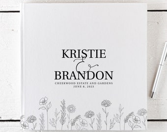 Custom floral wedding guest book, Personalized wedding keepsake