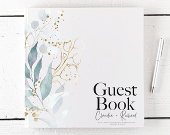 Watercolor floral wedding guest book, Custom wedding book