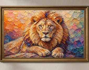Samsung Frame TV Art Lion, Impasto Oil Painting, Textured Animal Wall Art 4K Digital Download, Modern Safari Decor, Lion Artwork