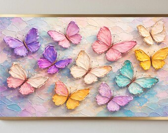 Samsung Frame TV Art Butterflies, Pastel Wall Art 4K Digital Download, Impasto Painting, Colorful Butterfly Art, Textured Canvas Style Decor