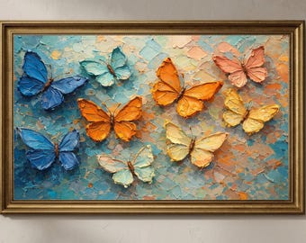Butterfly Wall Art, Samsung Frame TV Art, Textured Oil Painting, Colorful Butterfly Artwork, Modern Decor, 4K Digital Download