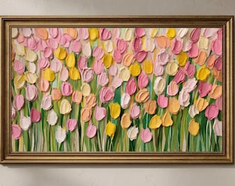 Frame TV Art Tulips, Pastel Spring Flowers, Easter Floral Wall Art, Samsung Frame TV Art 4K Digital Download