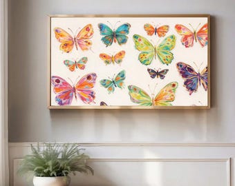 Samsung Frame TV Art Butterfly Watercolor | Colorful Cottagecore Nursery Wall Art | Vintage Nature Digital Download 4K