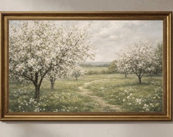 Samsung Frame TV Art Spring Blossom | Vintage Orchard Landscape Digital Download | Cottagecore Wall Art 4K