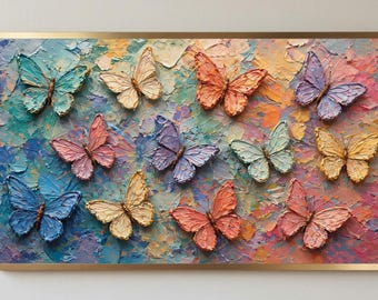 Samsung Frame TV Art Butterflies, 3D Clay Texture Wall Art, Colorful Butterfly Painting 4K Digital Download, Textured Impasto Art Decor