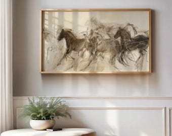 Frame TV Art Abstract Horse Wall Art, Neutral Equestrian Decor, Minimalist Animal Painting, Samsung Frame TV Art 4K Digital Download