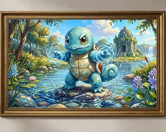 Frame TV Art Cute Turtle Painting, Pastel Fantasy Character Wall Art, Whimsical Nature Scene, Samsung Frame TV Art 4K Digital Download