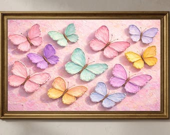 Clay Butterfly Wall Art Frame TV Art 4K, Samsung Frame TV Art, Pastel Butterfly Art, Textured Impasto Wall Decor Download