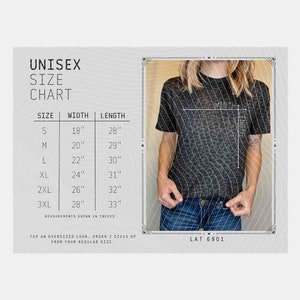 Tabela de tamanhos da LAT Apparel 6901: Camiseta de malha fina para adultos (download digital em JPG)